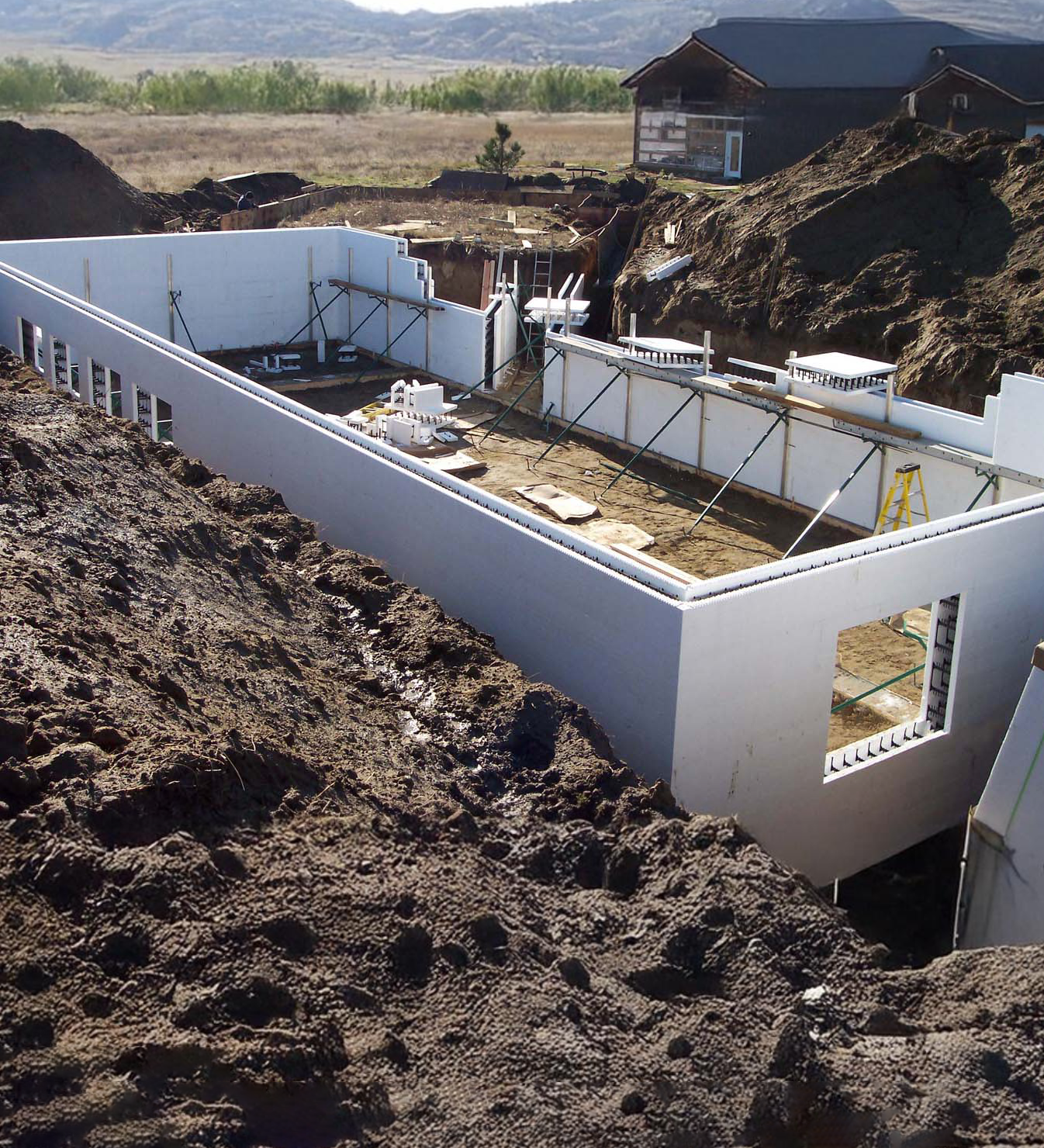 Finished installation of energy efficient insulated concrete forms (ICF blocks).